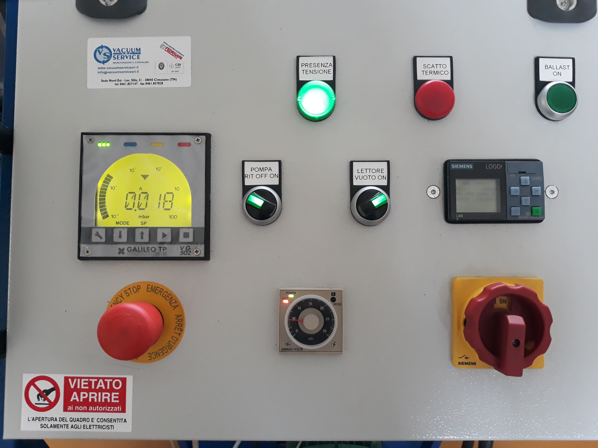 Quadro di comando per impianto vuoto